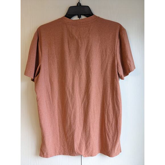 Tallwoods Men's Orange Short Sleeve Collarless 1/4 Button Crew Neck Shirt Size M - Picture 2 of 5